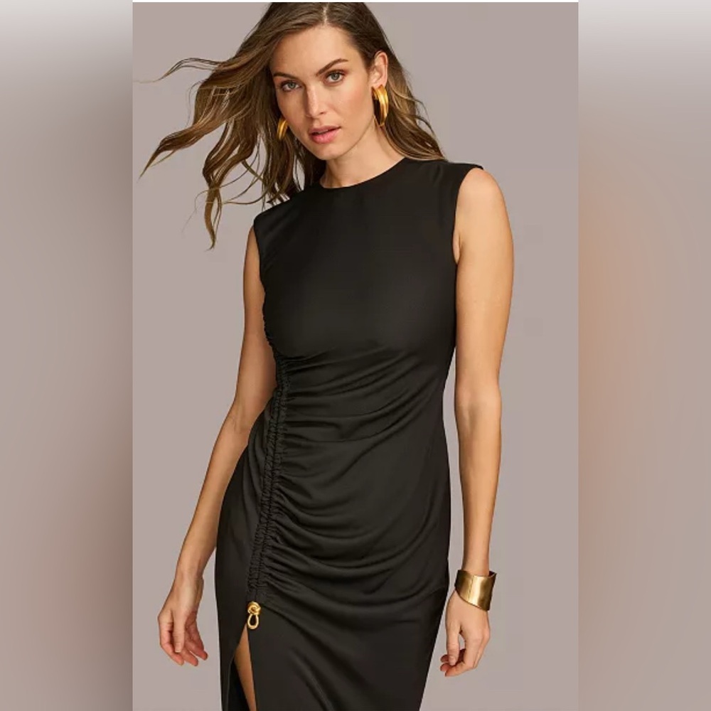 Donna Karan Black Ruched Midi Dress - Picture 5 of 12